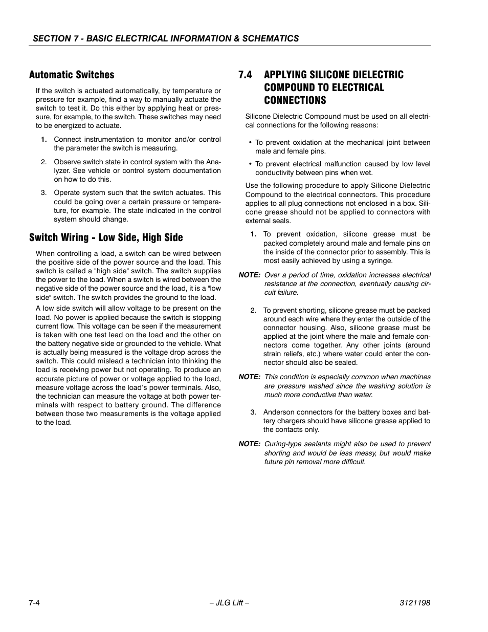 Automatic switches, Switch wiring - low side, high side | JLG T350 Service Manual User Manual | Page 200 / 230