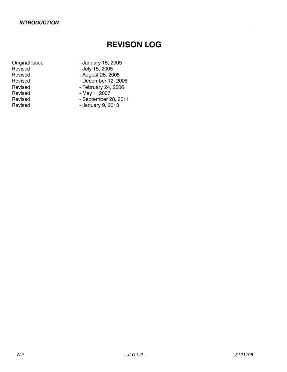 Revison log | JLG T350 Service Manual User Manual | Page 4 / 230
