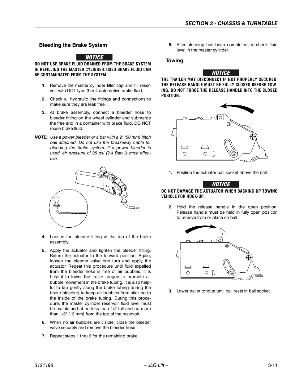 Bleeding the brake system, Towing, Bleeding the brake system -11 towing -11 | JLG T350 Service Manual User Manual | Page 47 / 230