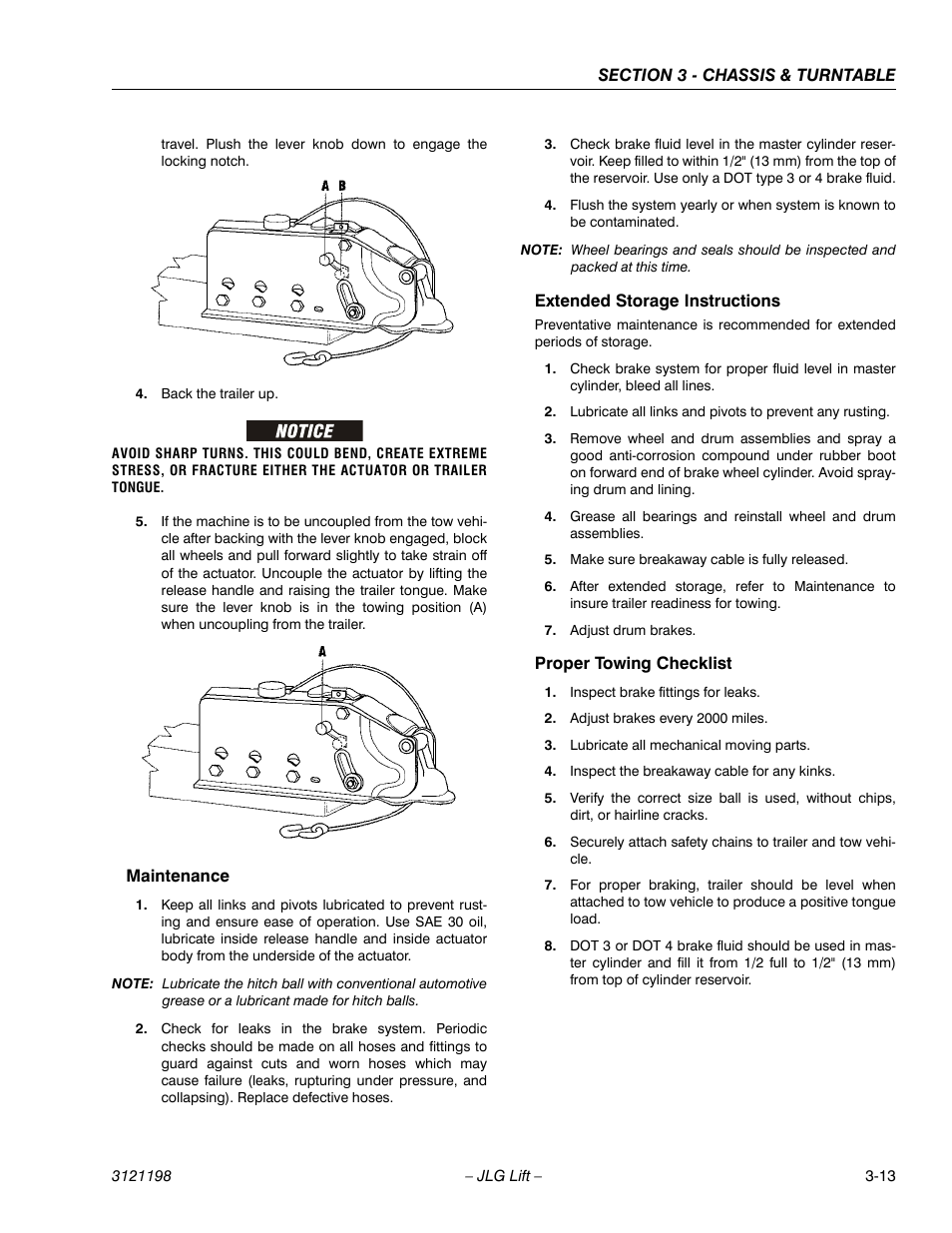 Maintenance, Extended storage instructions, Proper towing checklist | JLG T350 Service Manual User Manual | Page 49 / 230