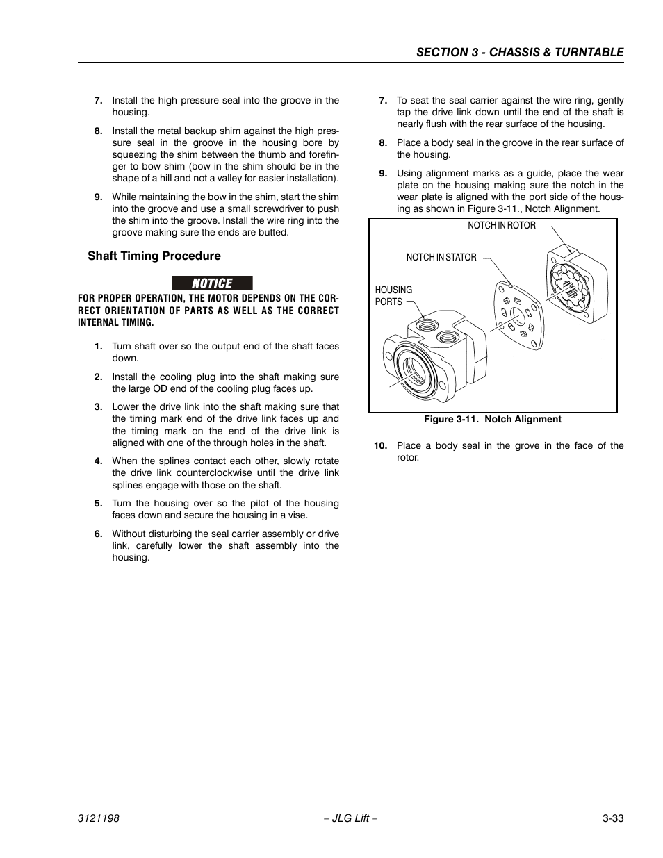 Shaft timing procedure, Shaft timing procedure -33, Notch alignment -33 | JLG T350 Service Manual User Manual | Page 69 / 230
