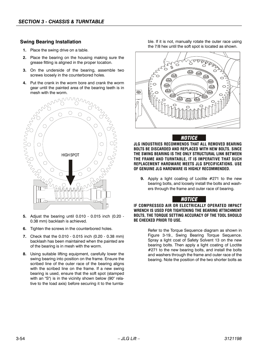 Swing bearing installation, Swing bearing installation -54 | JLG T350 Service Manual User Manual | Page 90 / 230