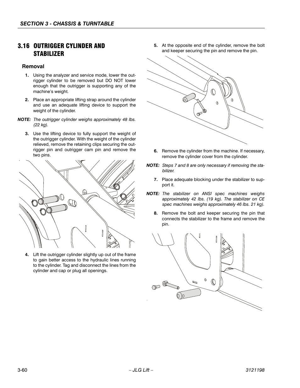 16 outrigger cylinder and stabilizer, Removal, Outrigger cylinder and stabilizer -60 | Removal -60 | JLG T350 Service Manual User Manual | Page 96 / 230