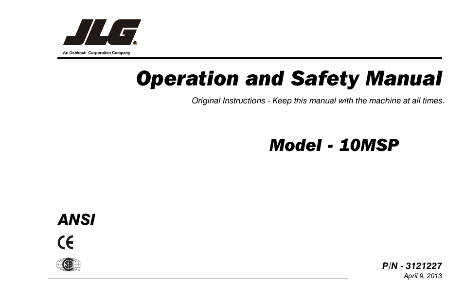 JLG 10MSP Operator Manual User Manual | 96 pages
