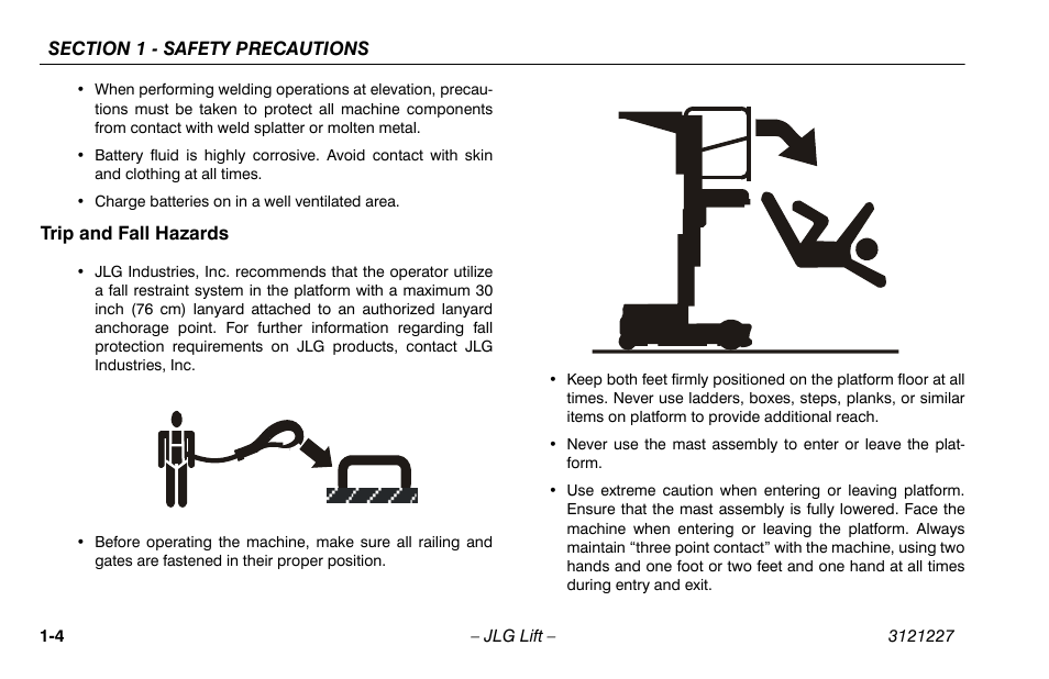 Trip and fall hazards, Trip and fall hazards -3 | JLG 10MSP Operator Manual User Manual | Page 14 / 96