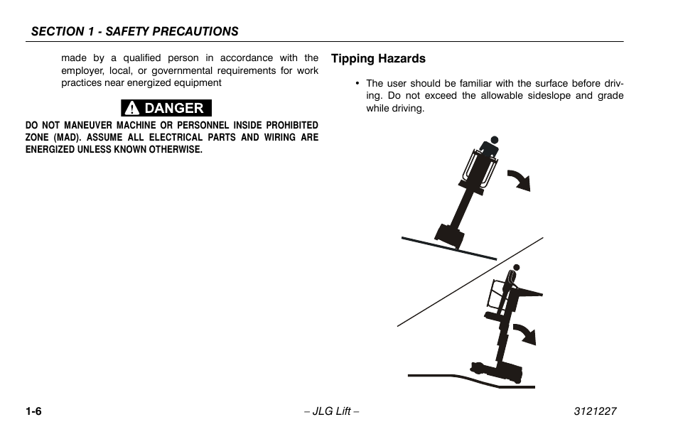 Tipping hazards, Tipping hazards -6 | JLG 10MSP Operator Manual User Manual | Page 16 / 96