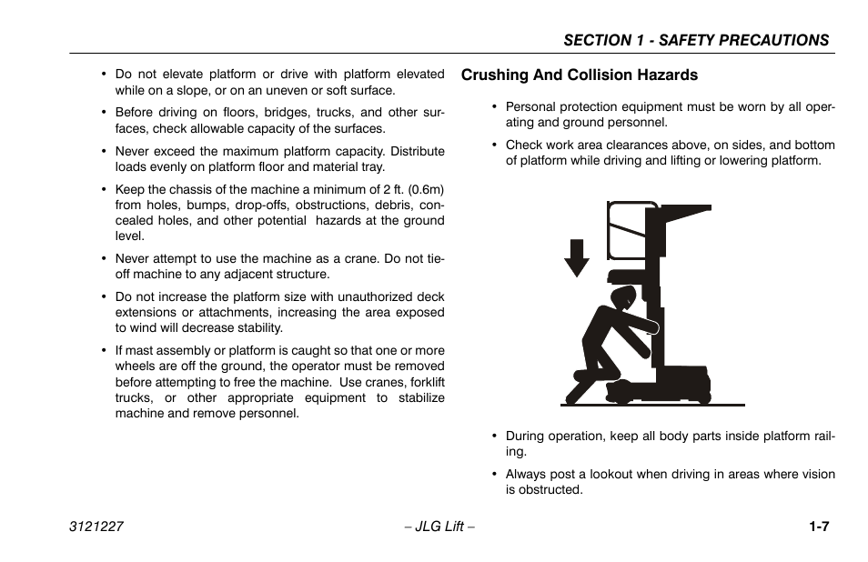 Crushing and collision hazards, Crushing and collision hazards -7 | JLG 10MSP Operator Manual User Manual | Page 17 / 96