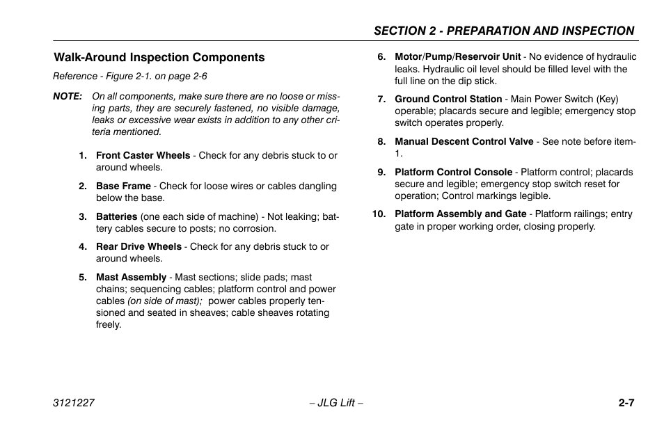 Walk-around inspection components, Walk-around inspection components -7 | JLG 10MSP Operator Manual User Manual | Page 25 / 96