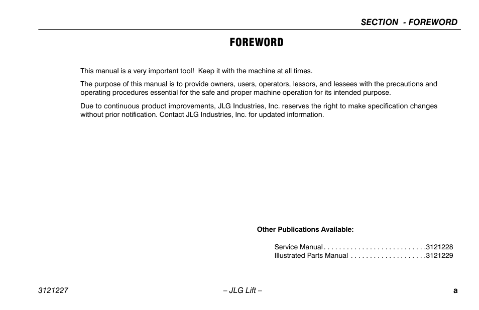 Foreword | JLG 10MSP Operator Manual User Manual | Page 3 / 96
