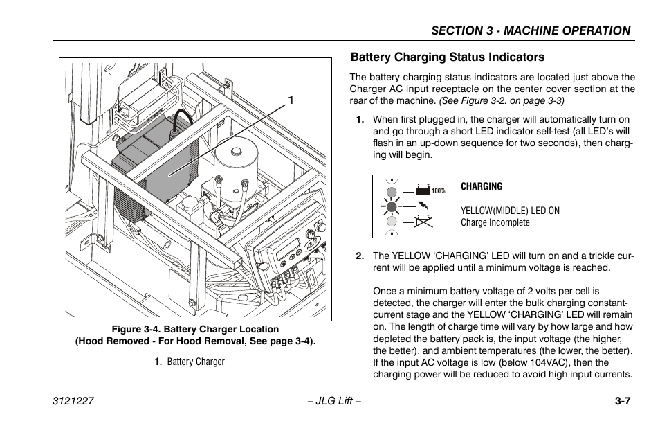 Battery charging status indicators, Battery charging status indicators -7 | JLG 10MSP Operator Manual User Manual | Page 35 / 96