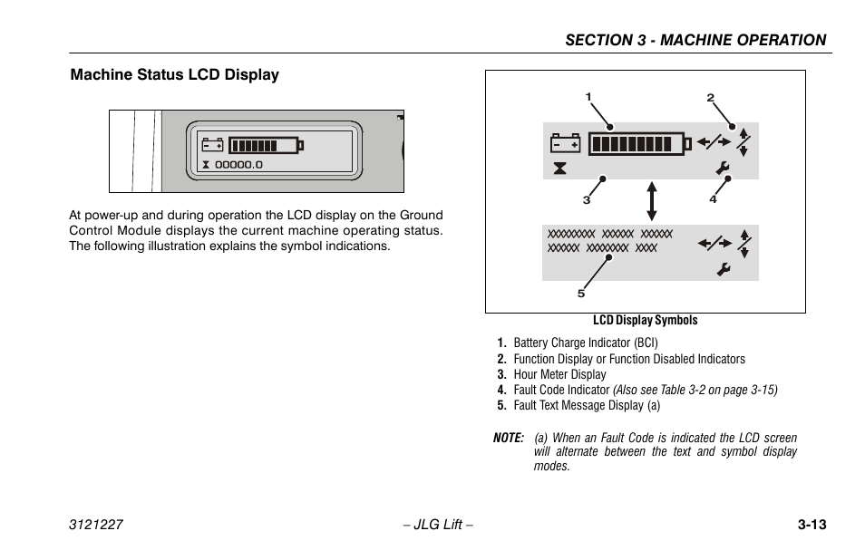 Machine status lcd display, Machine status lcd display -13 | JLG 10MSP Operator Manual User Manual | Page 41 / 96