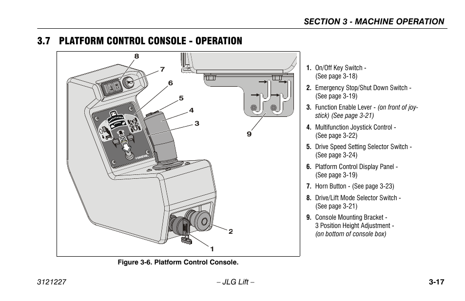 7 platform control console - operation, 7 platform control console-operation -17, Platform control console -17 | JLG 10MSP Operator Manual User Manual | Page 45 / 96