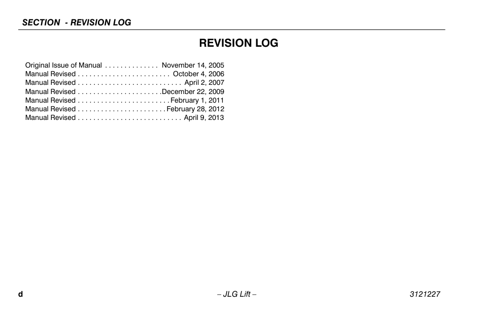 Revision log | JLG 10MSP Operator Manual User Manual | Page 6 / 96