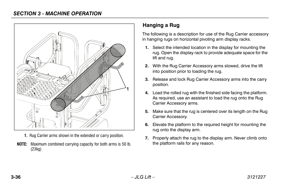 Hanging a rug, Hanging a rug -36 | JLG 10MSP Operator Manual User Manual | Page 64 / 96