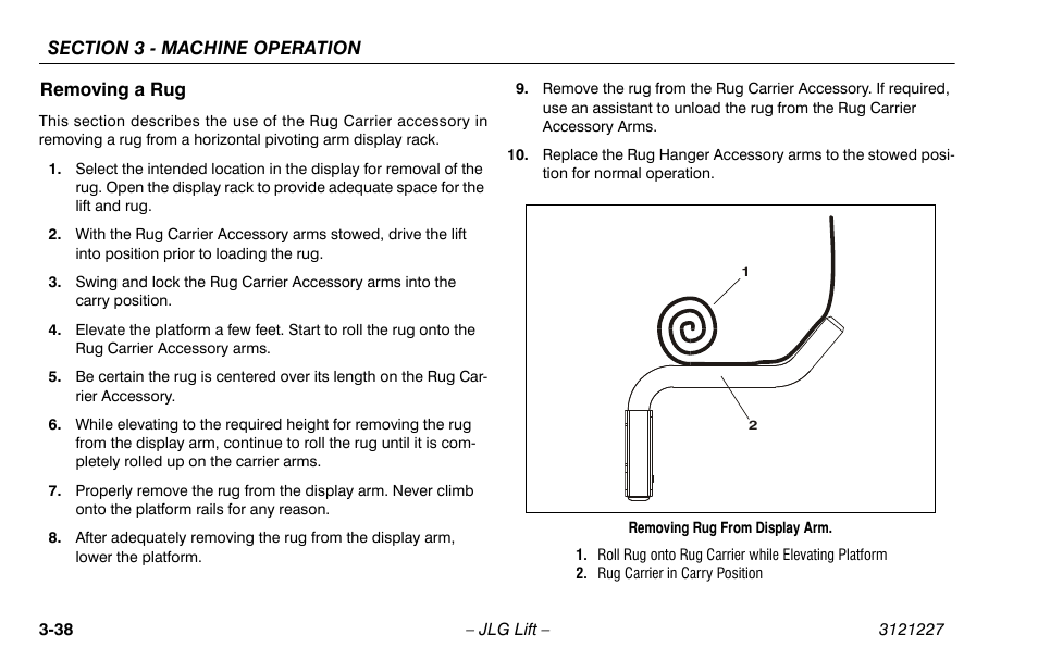 Removing a rug, Removing a rug -38 | JLG 10MSP Operator Manual User Manual | Page 66 / 96