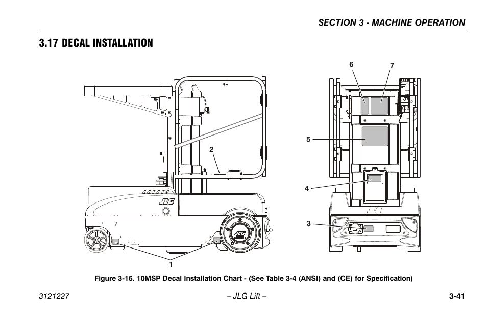 17 decal installation, 17 decal installation -41, 16. 10msp decal installation chart | JLG 10MSP Operator Manual User Manual | Page 69 / 96
