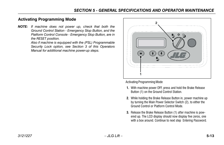 Activating programming mode, Activating programming mode -13 | JLG 10MSP Operator Manual User Manual | Page 87 / 96