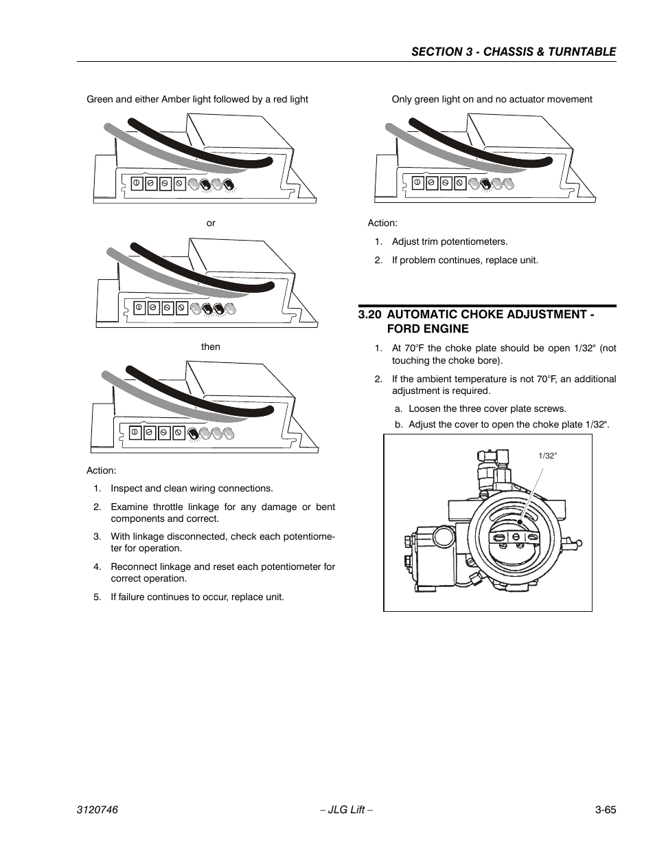 20 automatic choke adjustment - ford engine, Automatic choke adjustment - ford engine -65 | JLG 601S ANSI Service Manual User Manual | Page 105 / 244