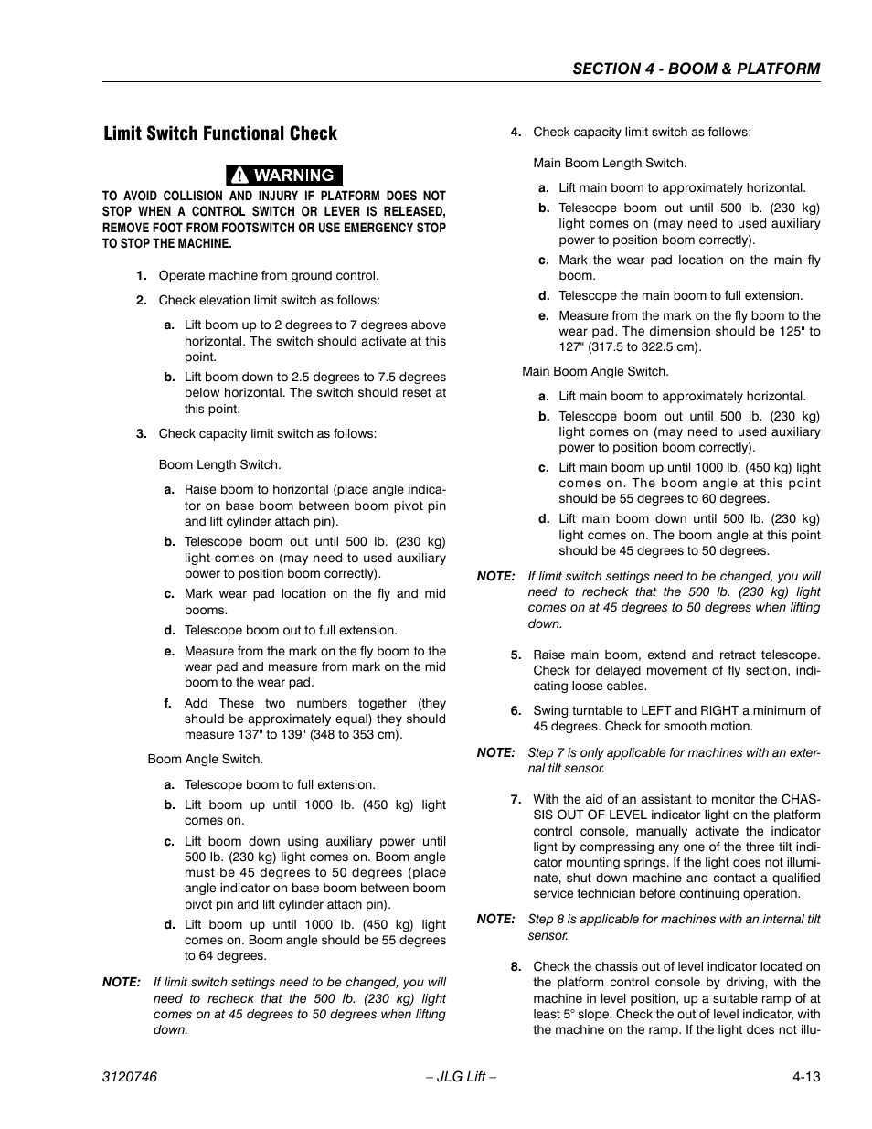 Limit switch functional check, Limit switch functional check -13 | JLG 601S ANSI Service Manual User Manual | Page 141 / 244