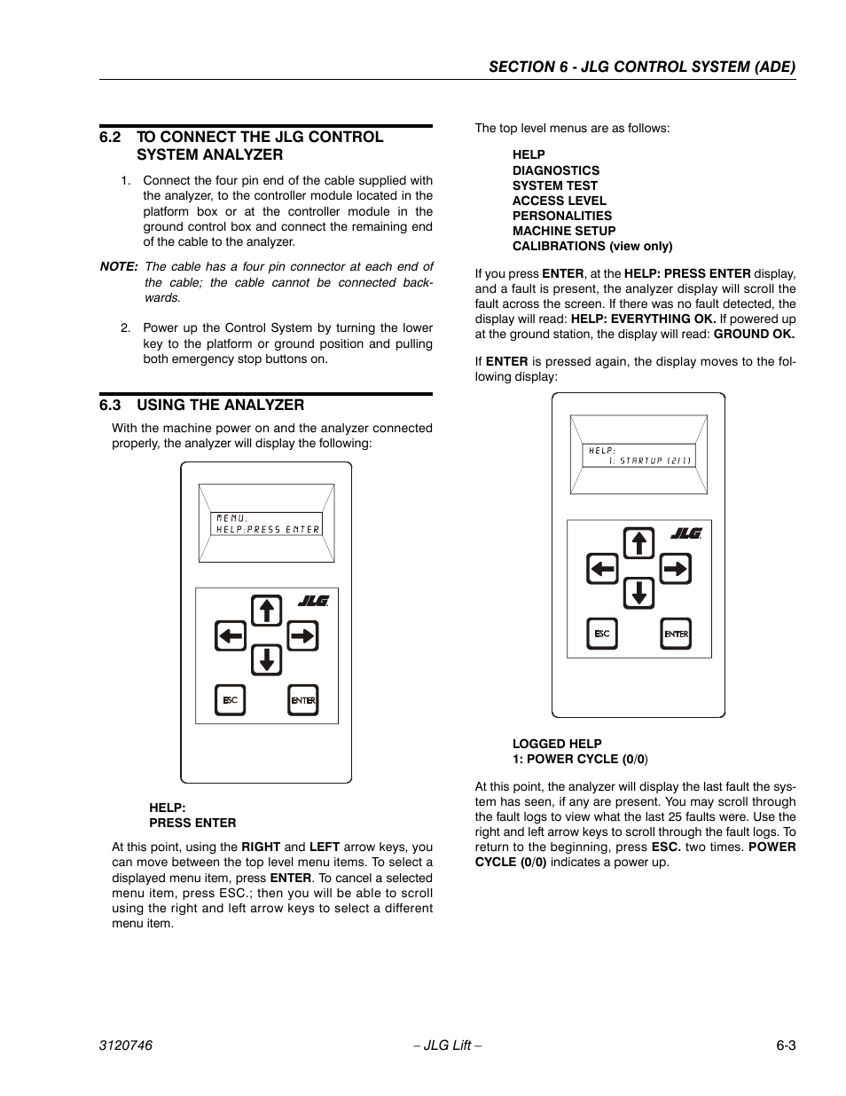 2 to connect the jlg control system analyzer, 3 using the analyzer, To connect the jlg control system analyzer -3 | Using the analyzer -3 | JLG 601S ANSI Service Manual User Manual | Page 177 / 244