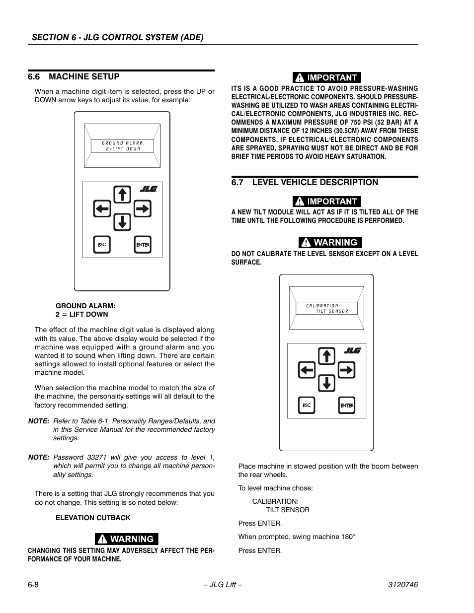 6 machine setup, 7 level vehicle description, Machine setup -8 | Level vehicle description -8 | JLG 601S ANSI Service Manual User Manual | Page 182 / 244