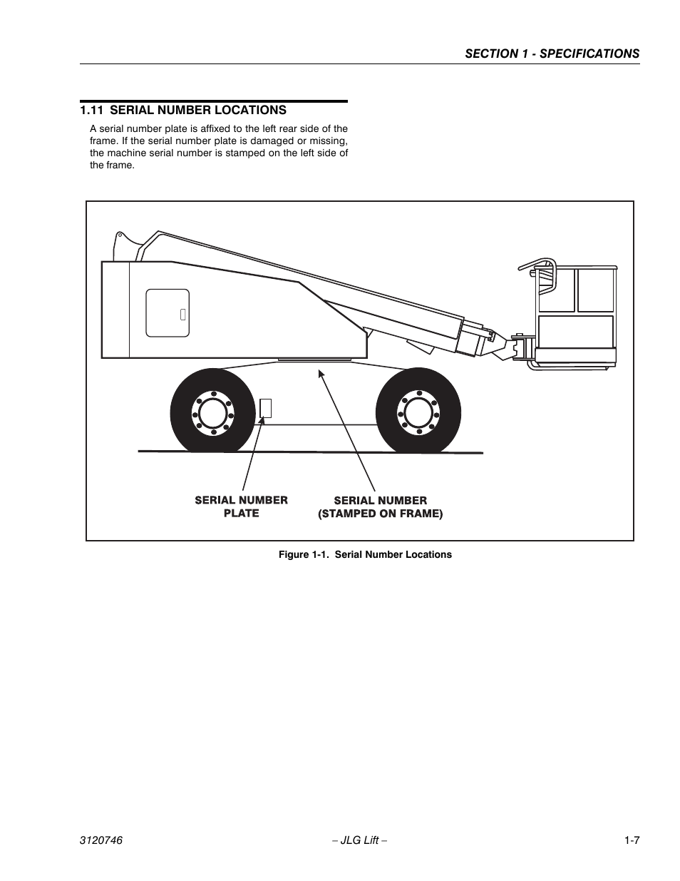 11 serial number locations, Serial number locations -7 | JLG 601S ANSI Service Manual User Manual | Page 23 / 244