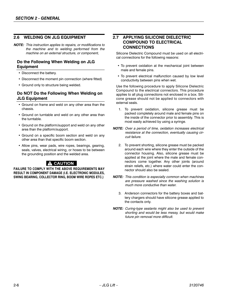 6 welding on jlg equipment, Do the following when welding on jlg equipment, Welding on jlg equipment -6 | JLG 601S ANSI Service Manual User Manual | Page 32 / 244