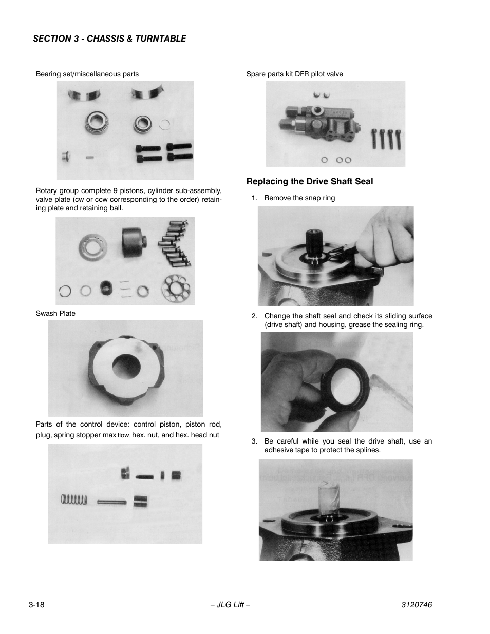 Replacing the drive shaft seal, Replacing the drive shaft seal -18 | JLG 601S ANSI Service Manual User Manual | Page 58 / 244