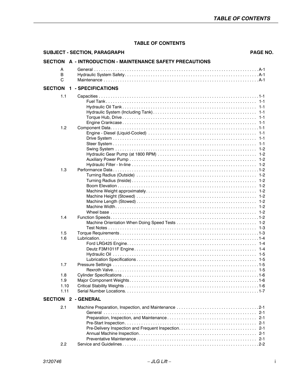 JLG 601S ANSI Service Manual User Manual | Page 7 / 244