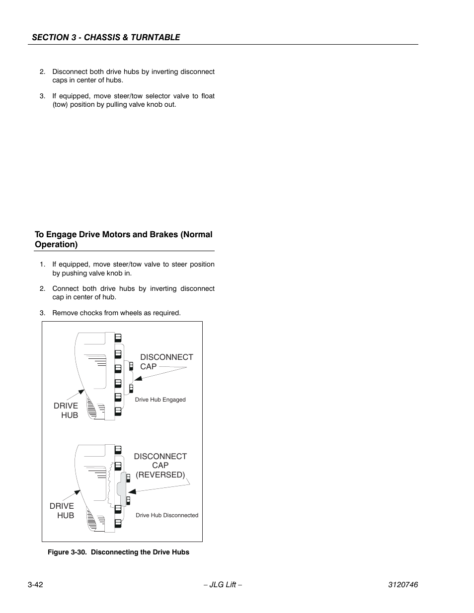Disconnecting the drive hubs -42 | JLG 601S ANSI Service Manual User Manual | Page 82 / 244