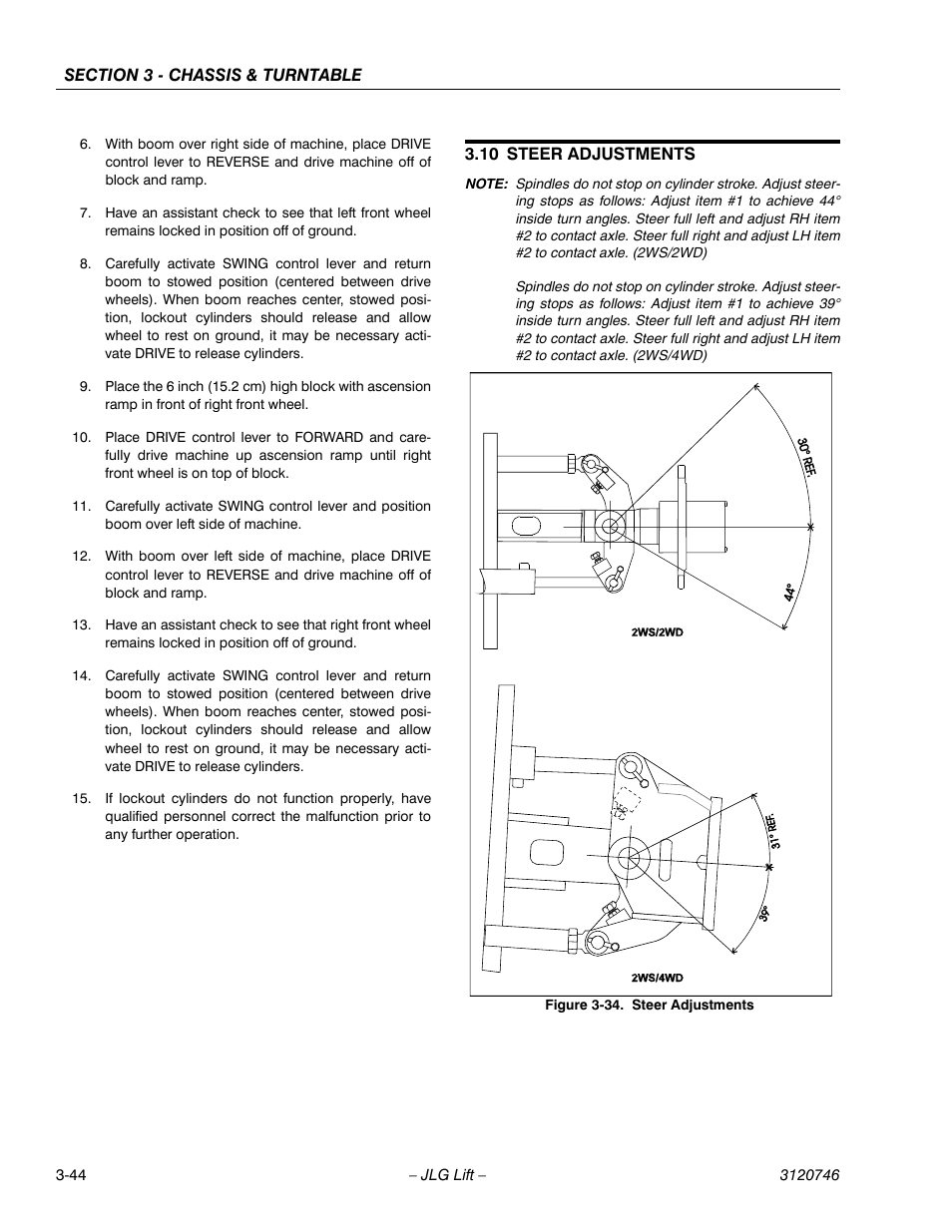 10 steer adjustments, Steer adjustments -44 | JLG 601S ANSI Service Manual User Manual | Page 84 / 244