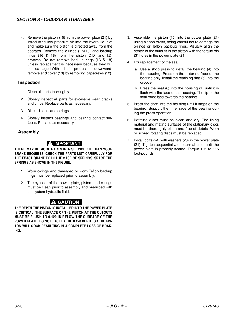 Inspection, Assembly, Inspection -50 assembly -50 | JLG 601S ANSI Service Manual User Manual | Page 90 / 244