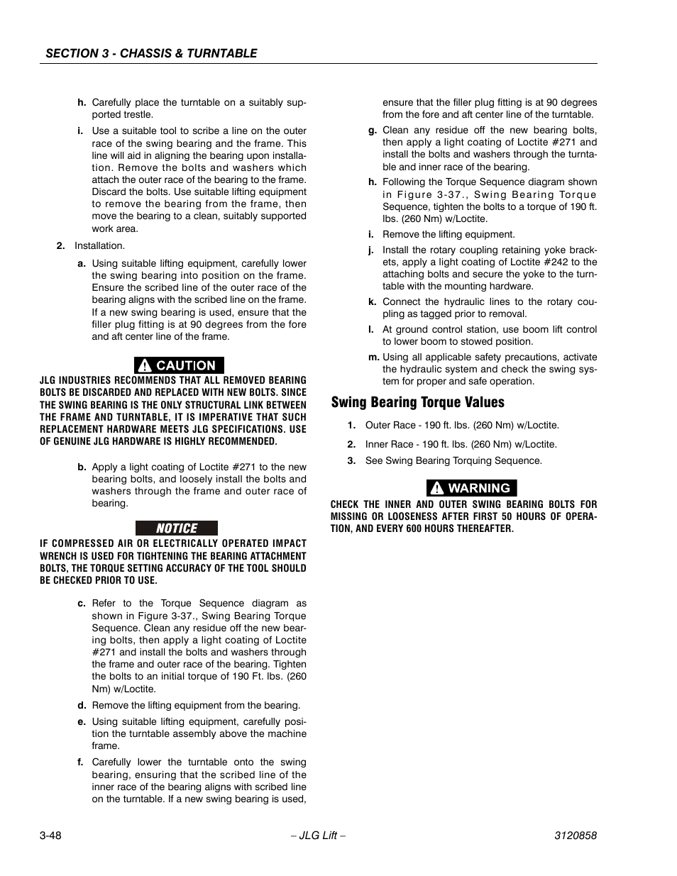 Swing bearing torque values, Swing bearing torque values -48 | JLG 800A_AJ Service Manual User Manual | Page 104 / 466