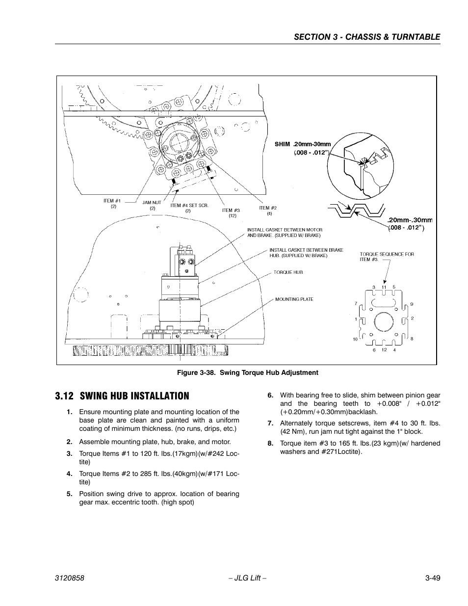 12 swing hub installation, Swing hub installation -49, Swing torque hub adjustment -49 | JLG 800A_AJ Service Manual User Manual | Page 105 / 466