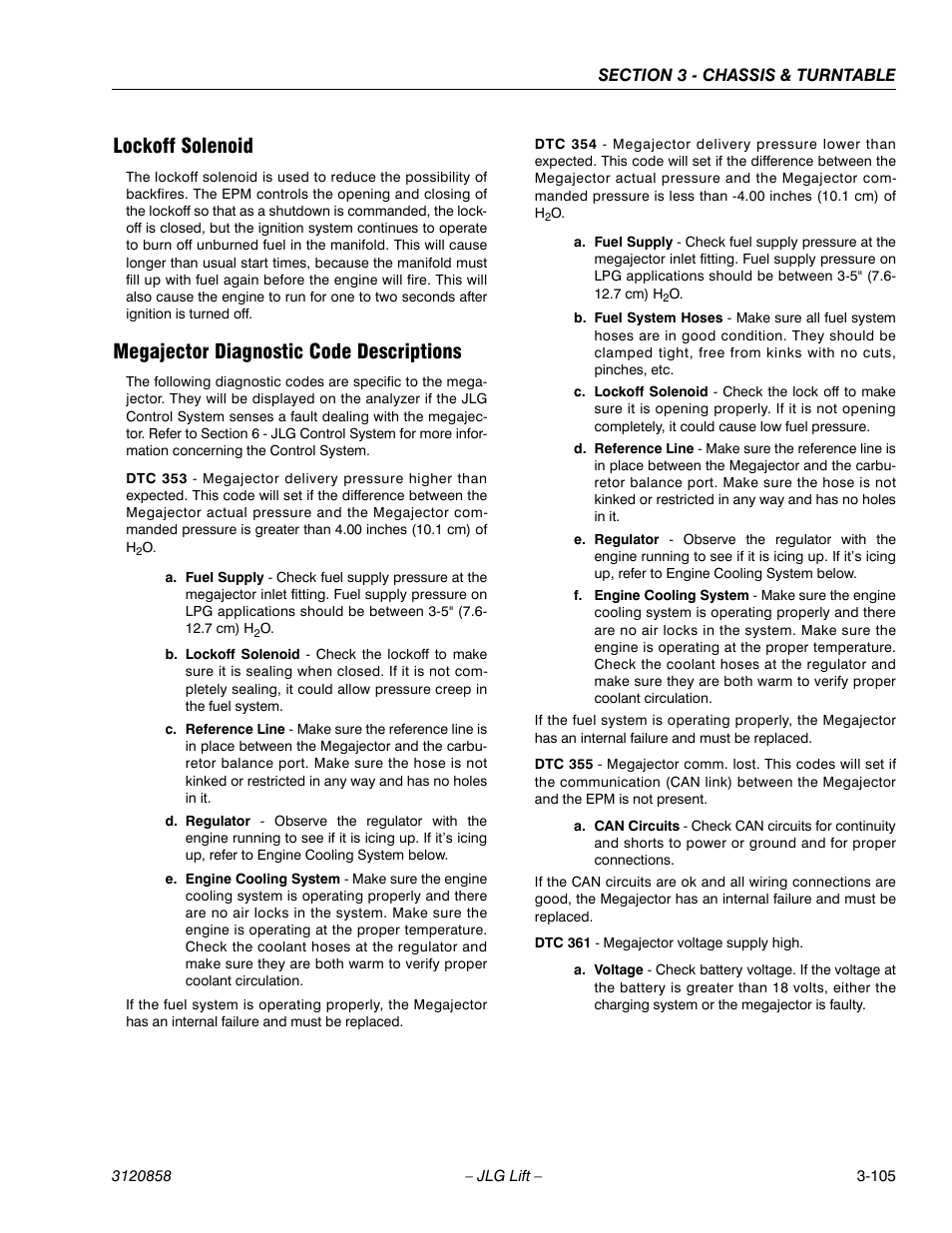 Lockoff solenoid, Megajector diagnostic code descriptions | JLG 800A_AJ Service Manual User Manual | Page 161 / 466