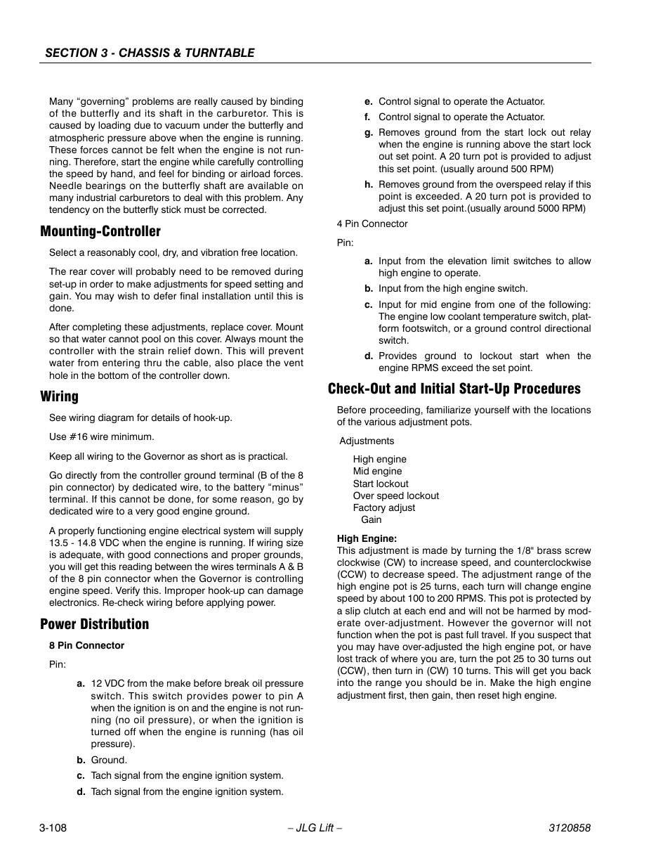 Mounting-controller, Wiring, Power distribution | Check-out and initial start-up procedures | JLG 800A_AJ Service Manual User Manual | Page 164 / 466