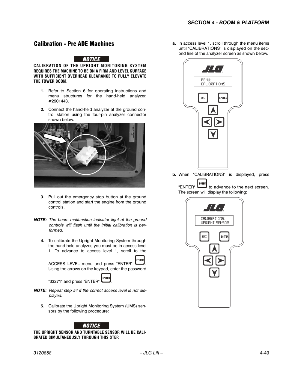 Calibration - pre ade machines | JLG 800A_AJ Service Manual User Manual | Page 263 / 466