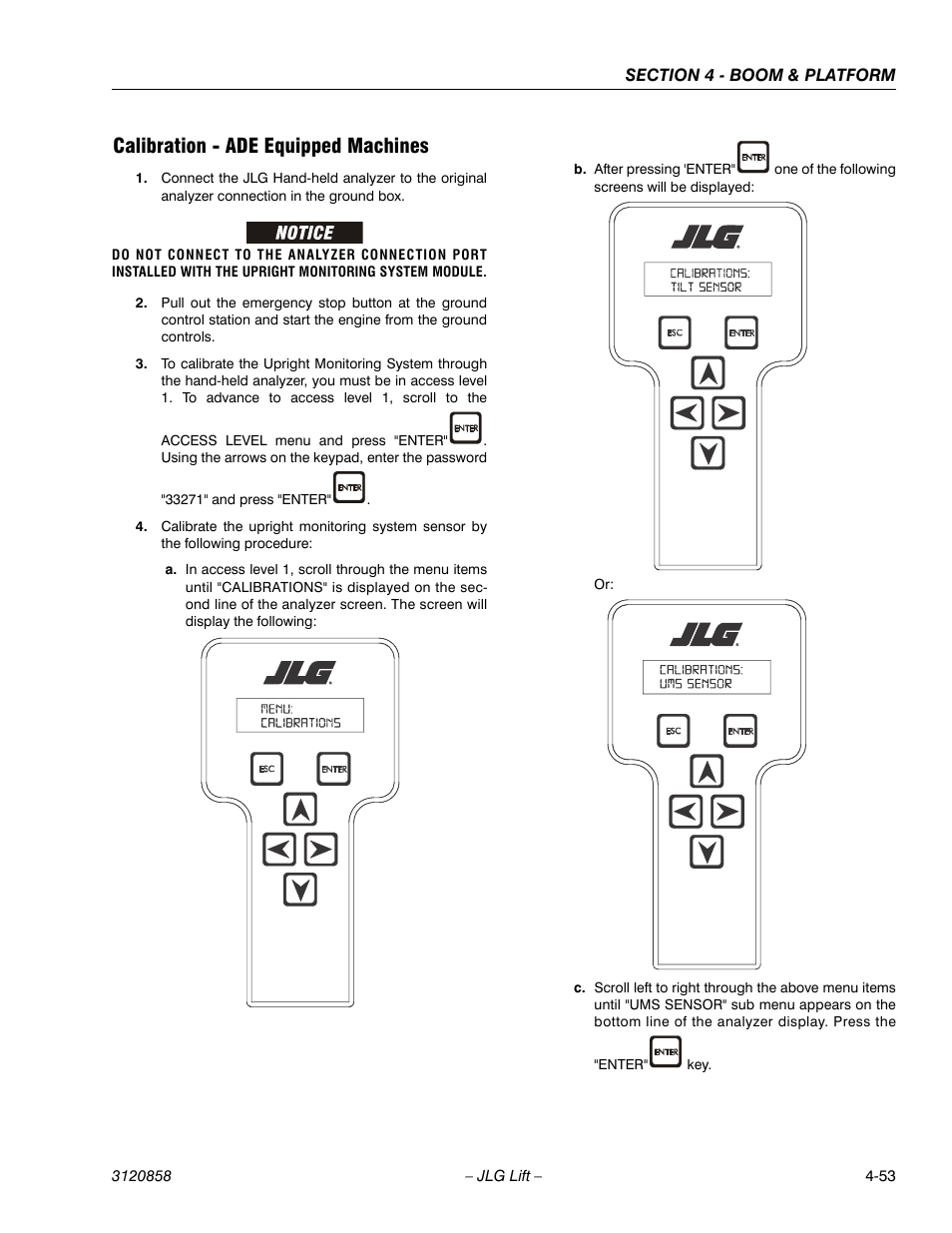 Calibration - ade equipped machines | JLG 800A_AJ Service Manual User Manual | Page 267 / 466