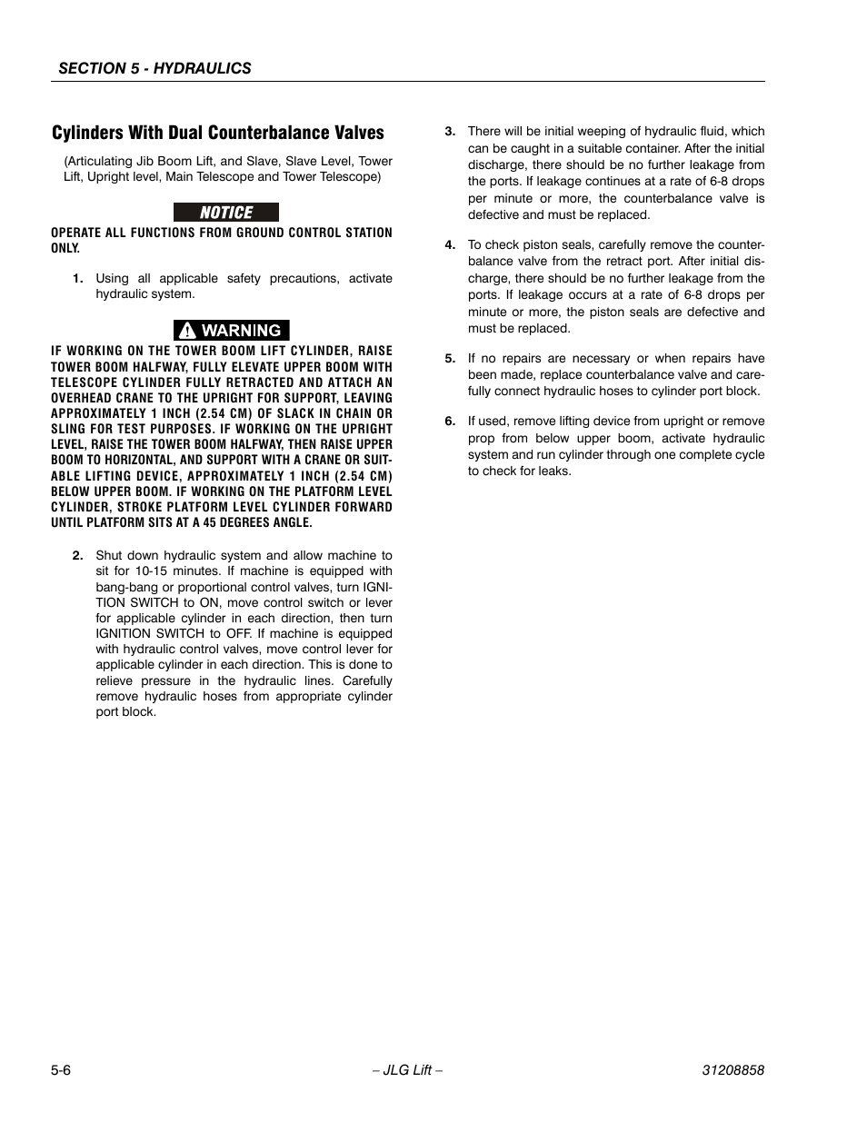 Cylinders with dual counterbalance valves | JLG 800A_AJ Service Manual User Manual | Page 288 / 466