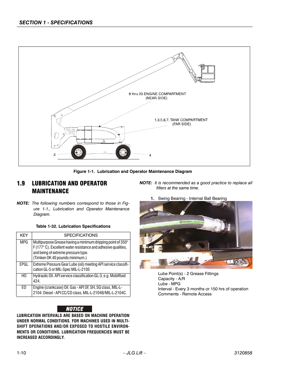 9 lubrication and operator maintenance, Lubrication and operator maintenance -10, Lubrication and operator maintenance diagram -10 | Lubrication specifications -10 | JLG 800A_AJ Service Manual User Manual | Page 30 / 466