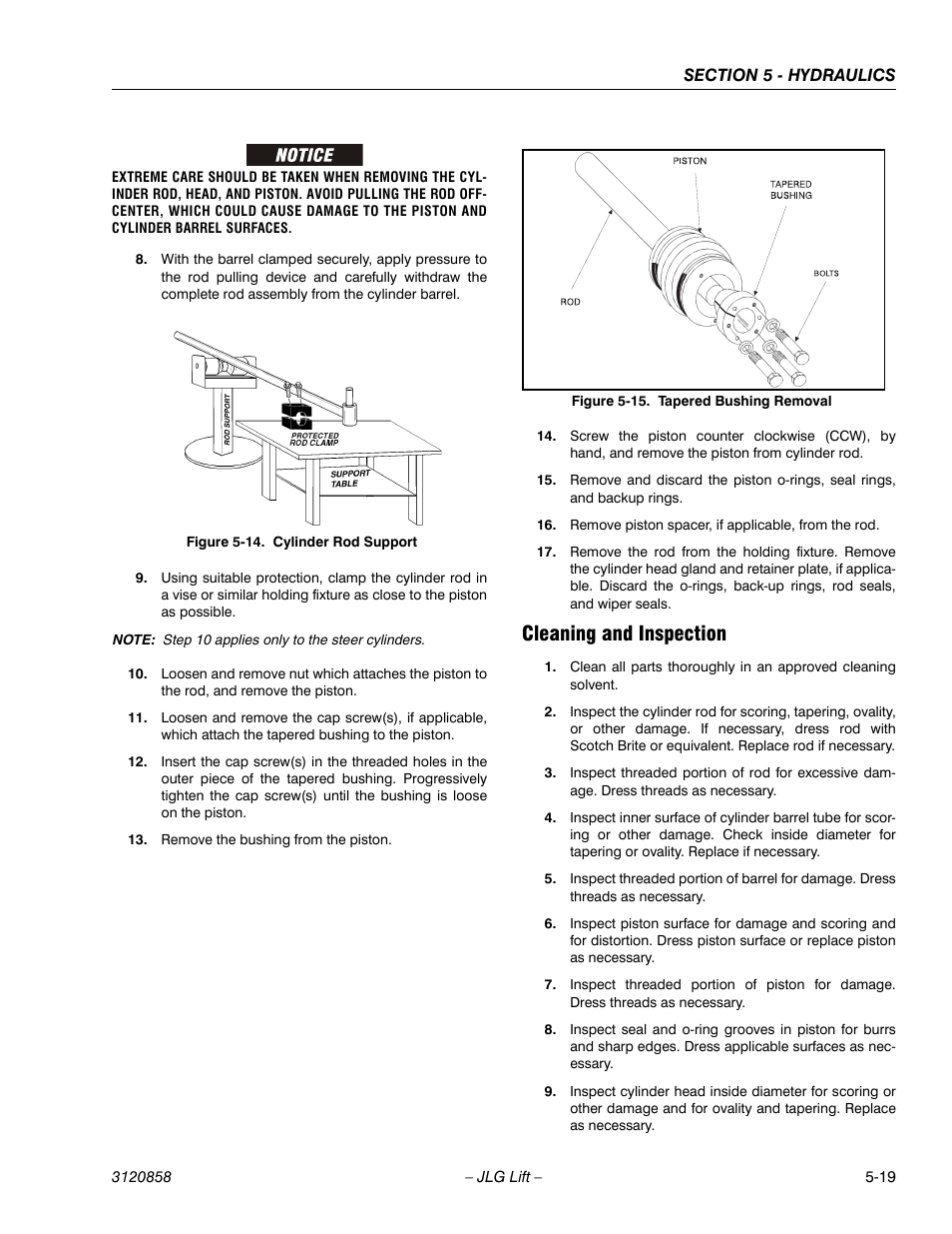 Cleaning and inspection, Cylinder rod support -19, Tapered bushing removal -19 | JLG 800A_AJ Service Manual User Manual | Page 301 / 466