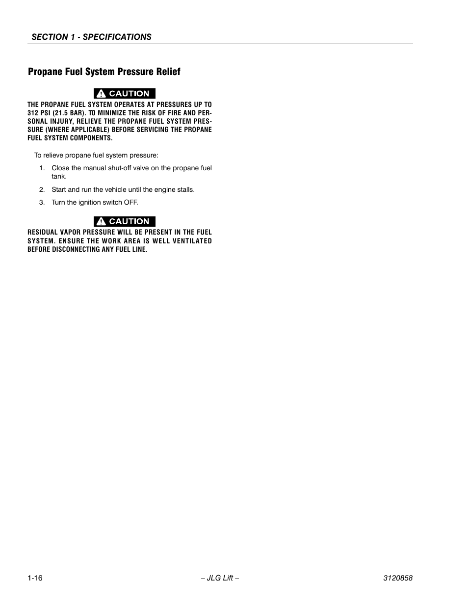 Propane fuel system pressure relief, Propane fuel system pressure relief -16 | JLG 800A_AJ Service Manual User Manual | Page 36 / 466