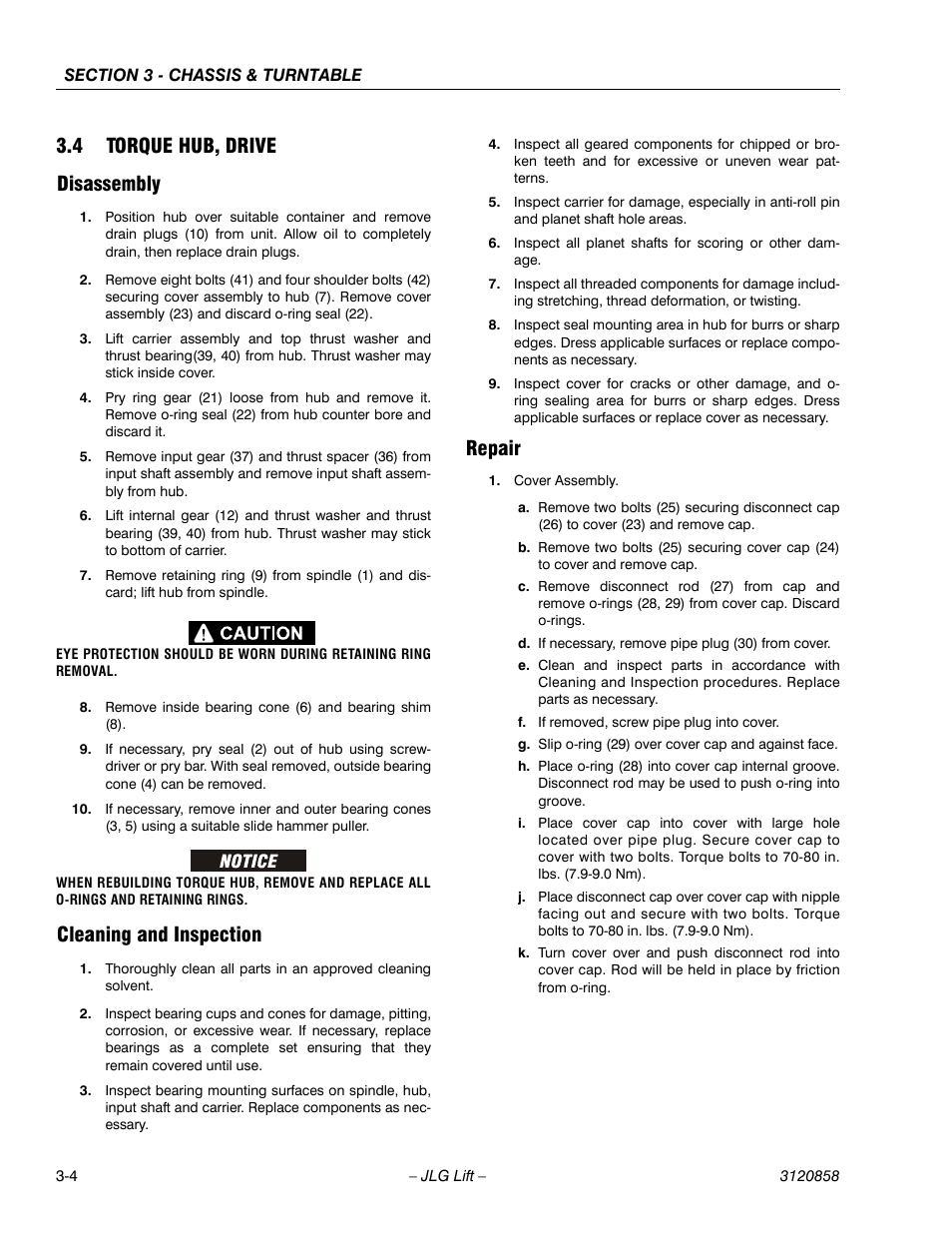 4 torque hub, drive, Disassembly, Cleaning and inspection | Repair, Torque hub, drive -4, 4 torque hub, drive disassembly | JLG 800A_AJ Service Manual User Manual | Page 60 / 466