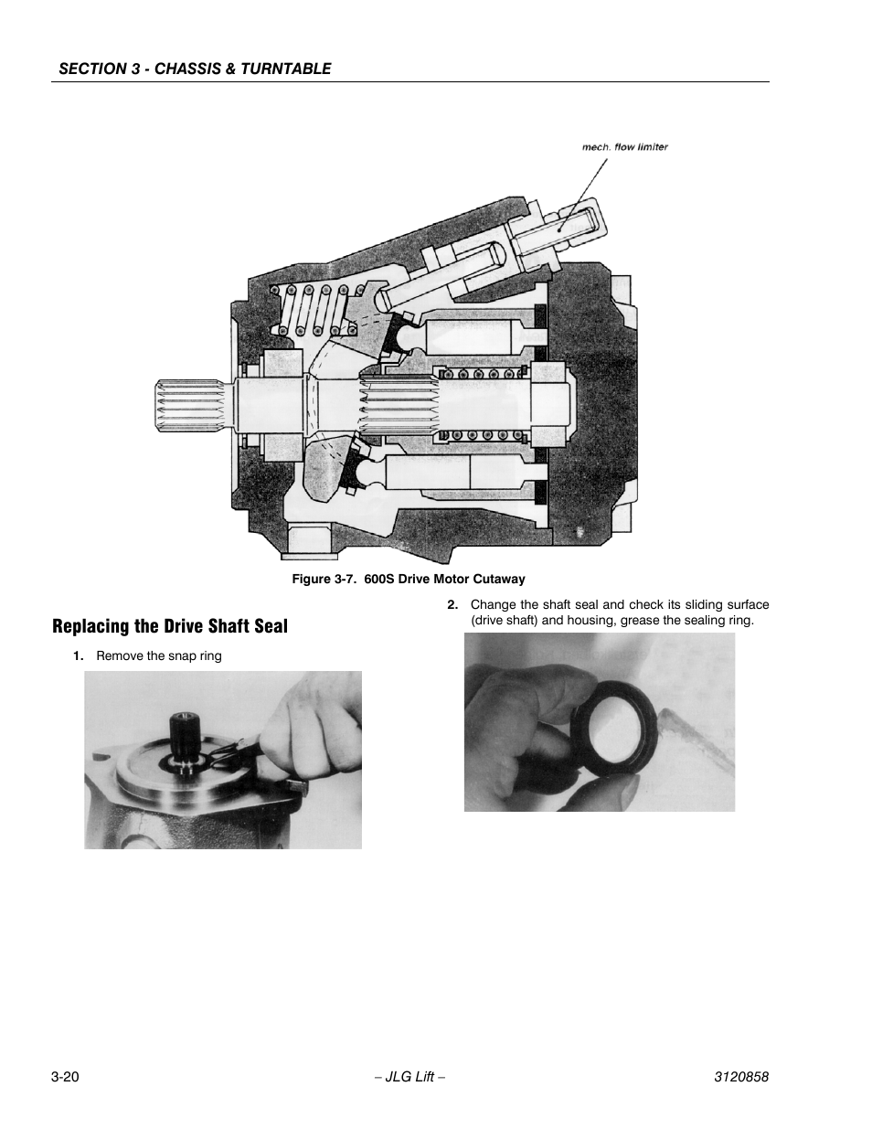 Replacing the drive shaft seal, Replacing the drive shaft seal -20, 600s drive motor cutaway -20 | JLG 800A_AJ Service Manual User Manual | Page 76 / 466