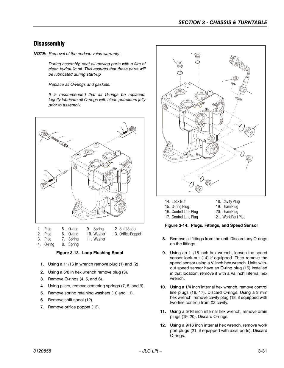 Disassembly, Disassembly -31, Loop flushing spool -31 | Plugs, fittings, and speed sensor -31 | JLG 800A_AJ Service Manual User Manual | Page 87 / 466