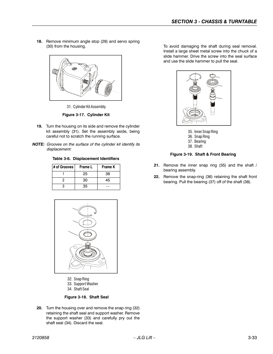 Cylinder kit -33, Shaft seal -33, Shaft & front bearing -33 | Displacement identifiers -33 | JLG 800A_AJ Service Manual User Manual | Page 89 / 466