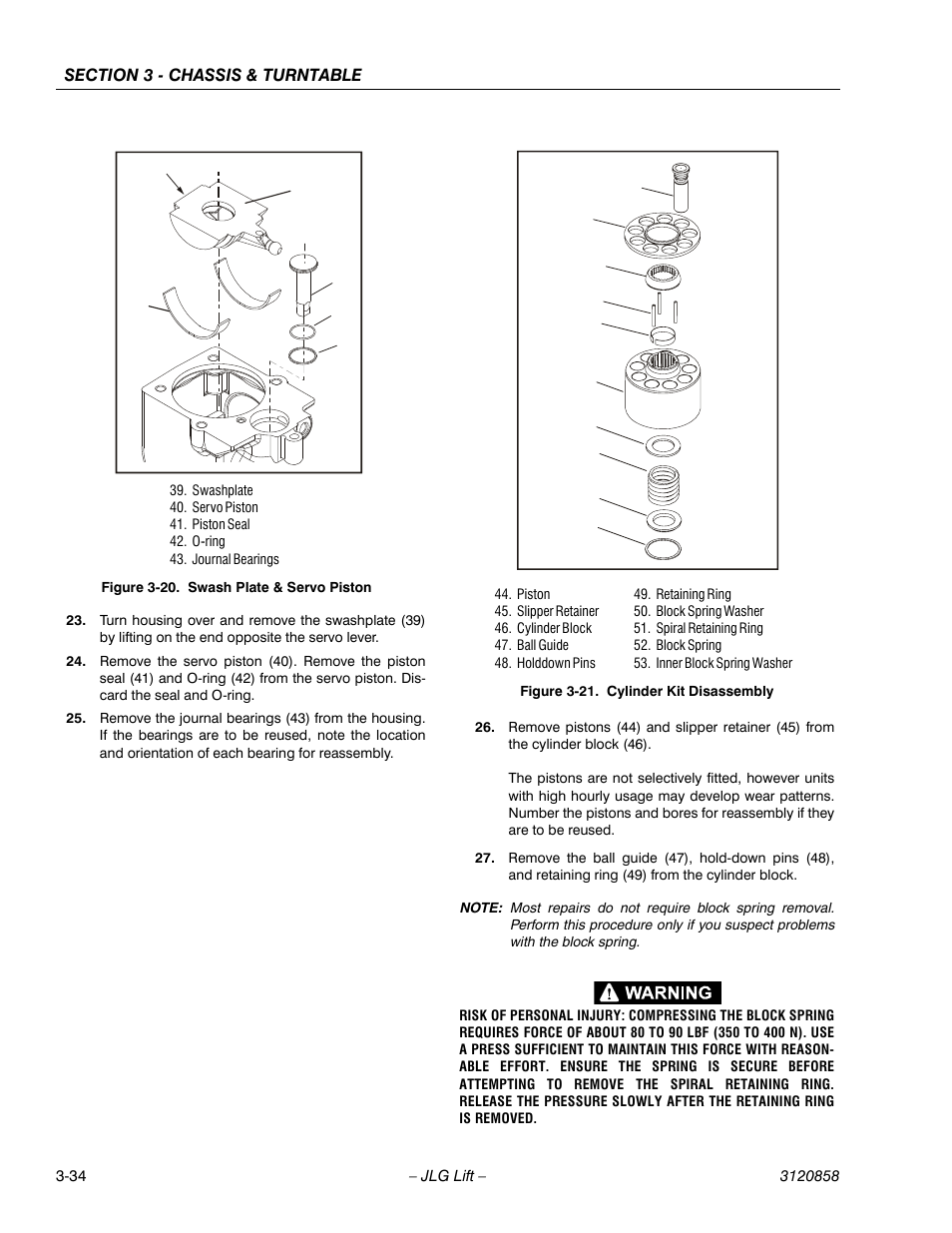 Swash plate & servo piston -34, Cylinder kit disassembly -34 | JLG 800A_AJ Service Manual User Manual | Page 90 / 466