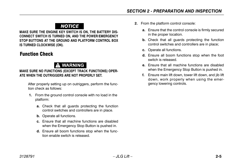 Function check, Function check -5 | JLG X550AJ Operator Manual User Manual | Page 25 / 136