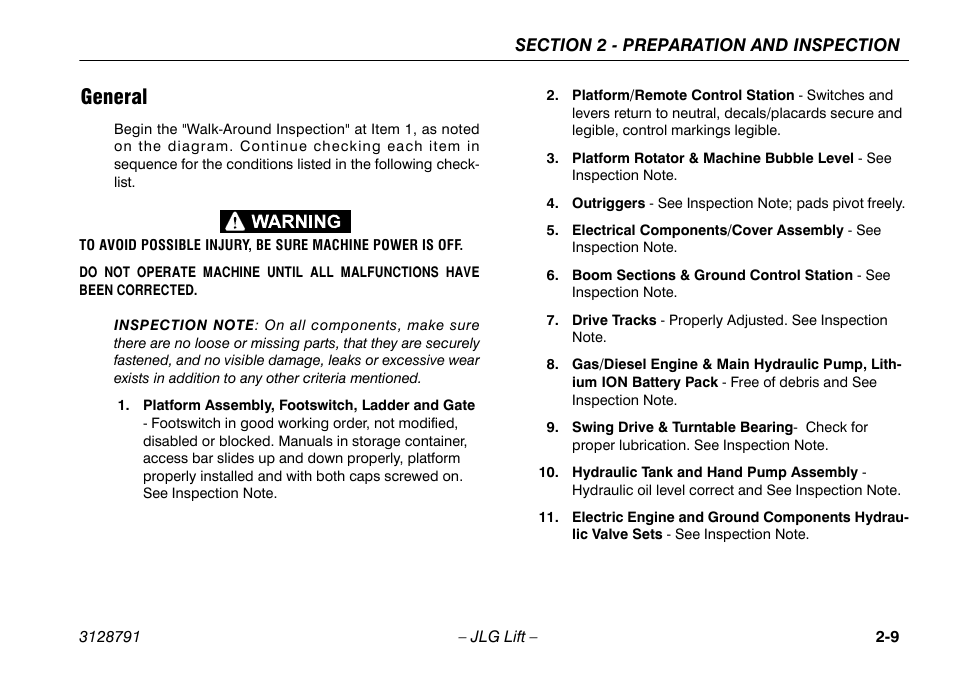 General, General -9 | JLG X550AJ Operator Manual User Manual | Page 29 / 136