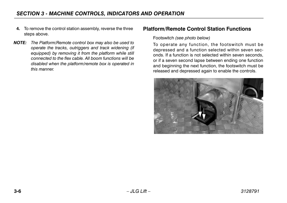 Platform/remote control station functions, Platform/remote control station functions -6 | JLG X550AJ Operator Manual User Manual | Page 36 / 136